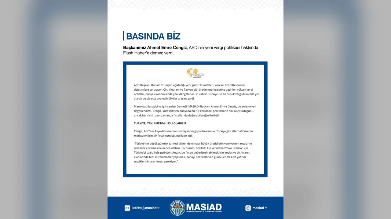 Başkanımız Ahmet Emre Cengiz, ABD'nin yeni vergi poltikası hakkında Flash Haber'e demeç verdi.